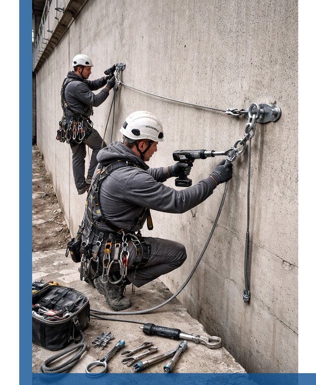 Монтаж анкерных линий высотной безопасности в Полевской