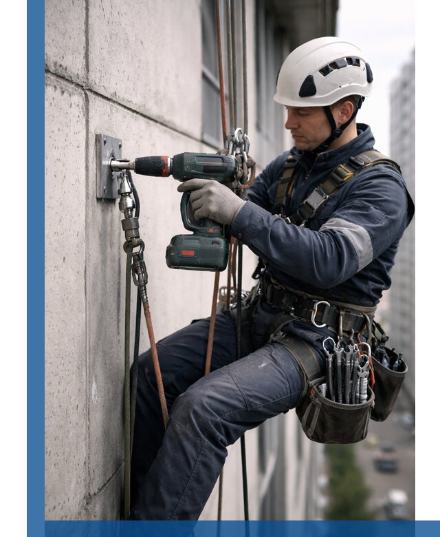 Установка анкерных точек для высотных работ в Полевской