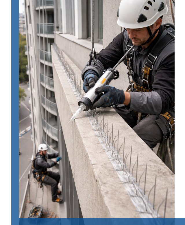 Установка шипов от птиц на фасадах и кровлях в Полевской